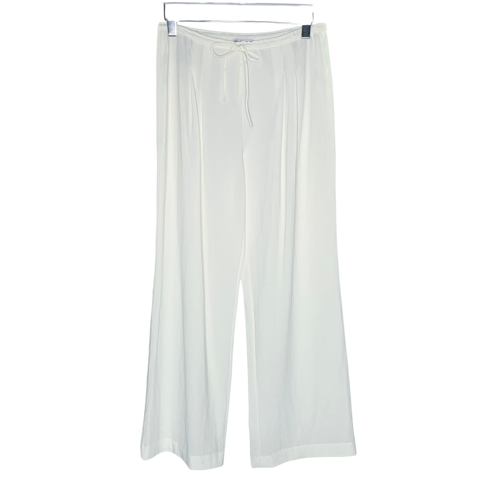 Zara Wide Leg Flowy Pants M Ivory Drawstring Pleated Travel Boho Beachy